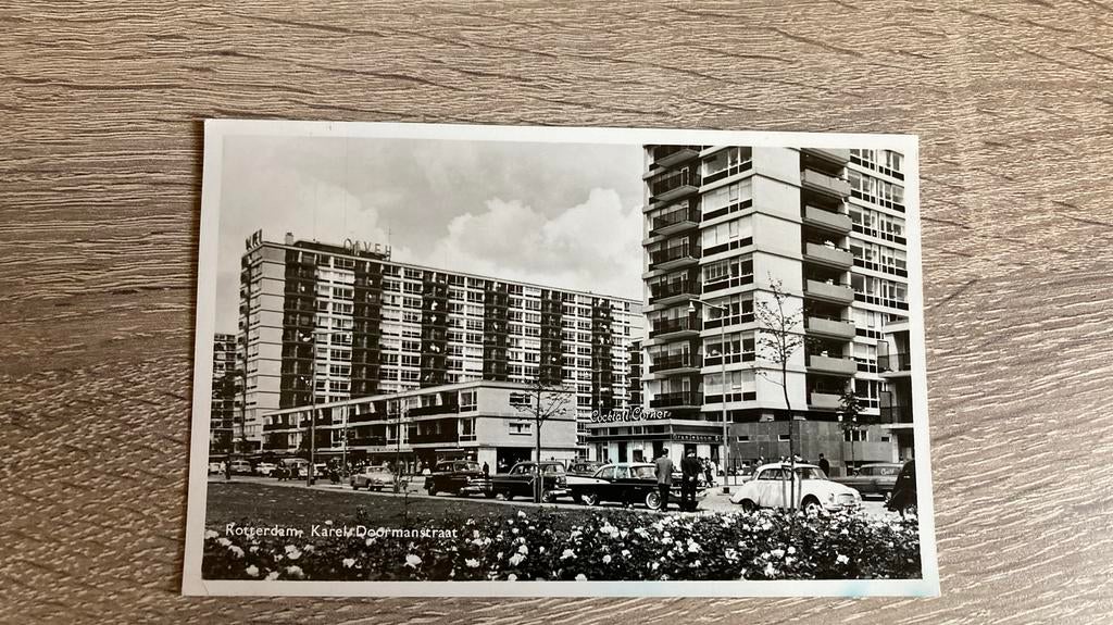 Oude ansichtkaart Rotterdan Karel Doormanstraat, Verzamelen, Ophalen of Verzenden, 1940 tot 1960, Gelopen, Zuid-Holland