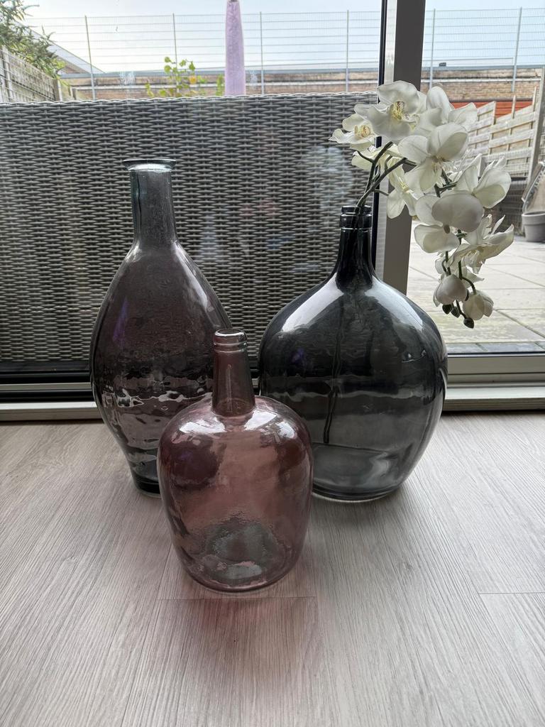 Set van 3 grote vazen, Huis en Inrichting, Woonaccessoires | Vazen, Ophalen, Gebruikt, Overige kleuren, Glas