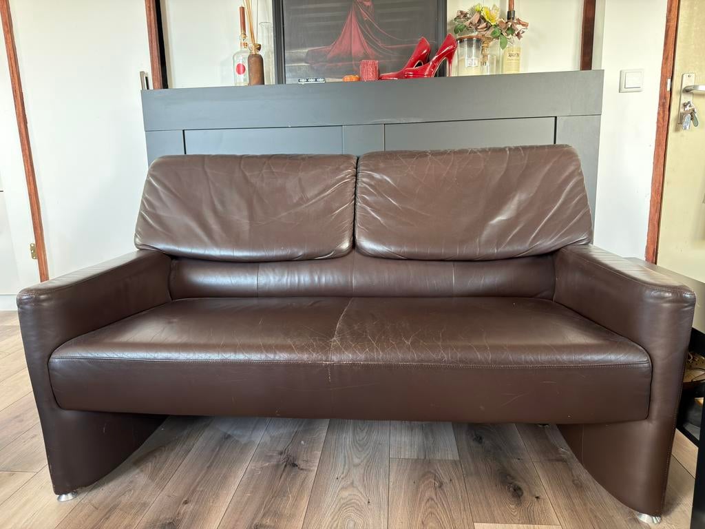 Laauser Leren Tweezitsbank van Berden, Ophalen, Gebruikt, Tweepersoons, Rechte bank