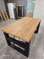 Massief eiken eettafel met metalen onderstel, Ophalen, Gebruikt, Industrieel, Modern, 50 tot 100 cm
