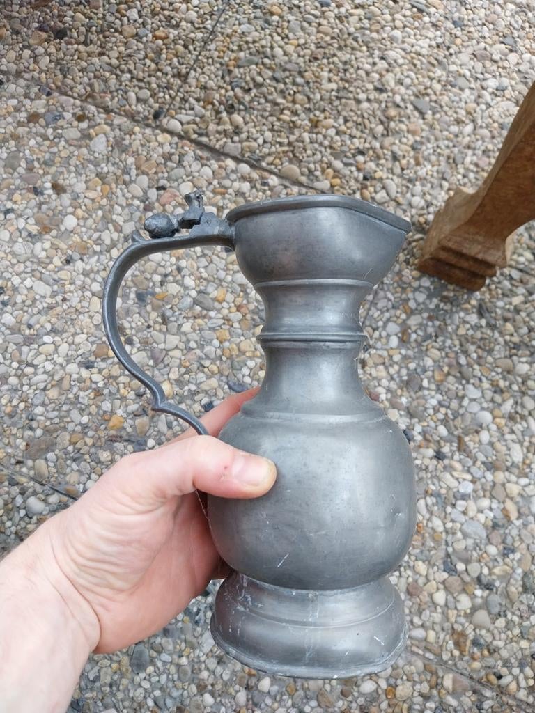 Antieke tinnen kan, vermoedelijk Duits, met engeltjesmerk, Antiek en Kunst, Antiek | Tin, Ophalen of Verzenden