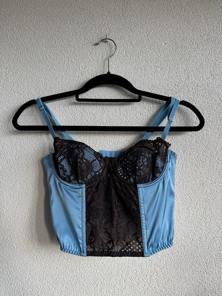 Urban Outfitters Y2K blauw kanten bustier korset topje, Maat 38/40 (M), Urban Outfitters, Blauw, Urban Outfitters