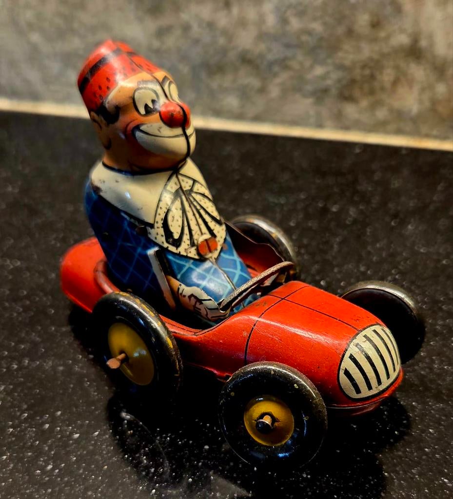 Vintage Biller Clown Bimbo blikken speelgoedauto, Ophalen of Verzenden