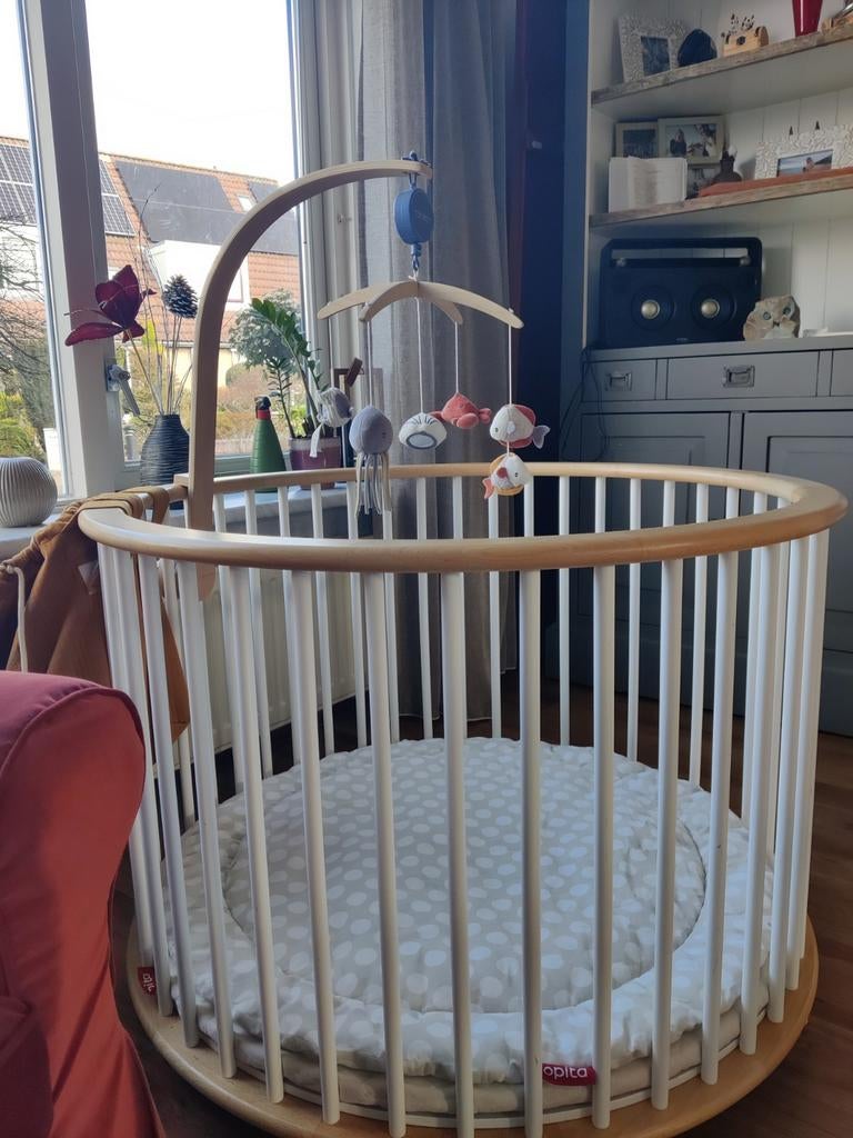 Zeer nette en complete Bopita Rondo (ronde box) naturel-wit, Kinderen en Baby's, Boxen, Ophalen, Zo goed als nieuw, Rond, Boxkleed