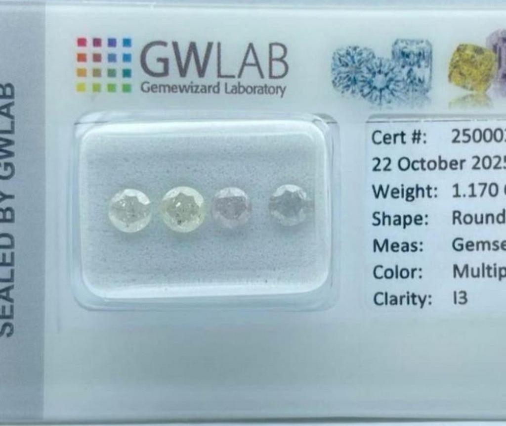 4 Natuurlijke Diamanten, 1.17ct, Rond, Meerdere Kleuren, Ophalen of Verzenden, Nieuw