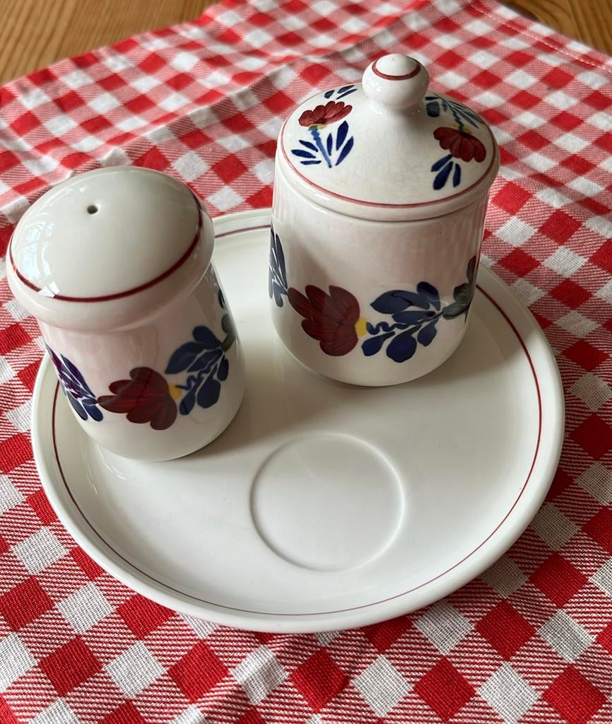 Incompleet peper-zout-mosterd stel van boerenbont, Huis en Inrichting, Keuken | Servies, Gebruikt, Overige typen, Ophalen of Verzenden