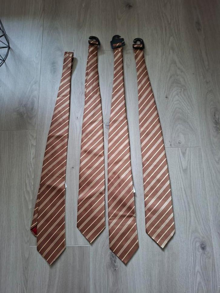 Set van 4 bruine gestreepte stropdassen, Kleding | Heren, Stropdassen, Nieuw, Met patroon, Bruin, Ophalen of Verzenden