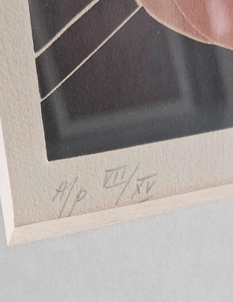 Ets van Thom de Jong (1940-1988), Watching the Olympics., Ophalen, Ingelijst, Dagelijks leven, 76 cm