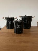 Set van 3 zwarte voorraadblikken voor aardappelen, uien, kno, Ophalen of Verzenden, Zo goed als nieuw, Overige, Overige merken