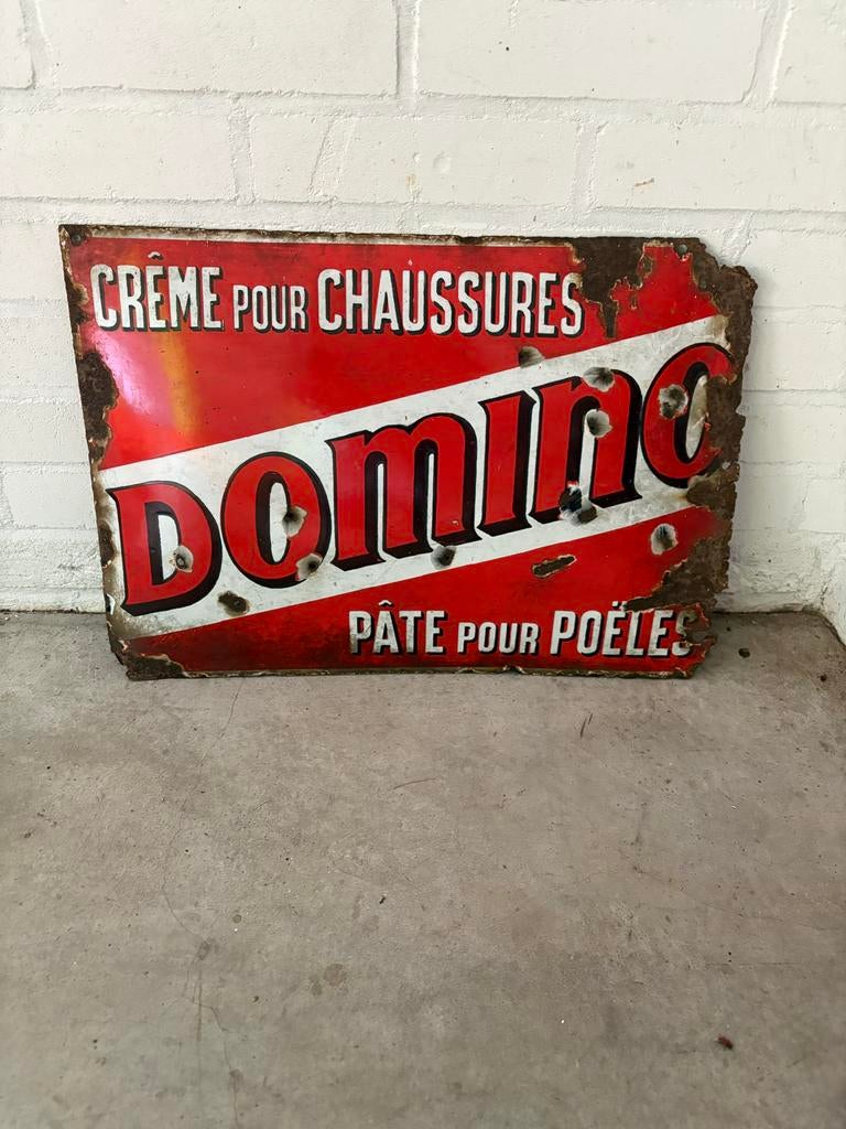 Vintage Emaille Reclamebord Domino Crème Chaussures, Ophalen