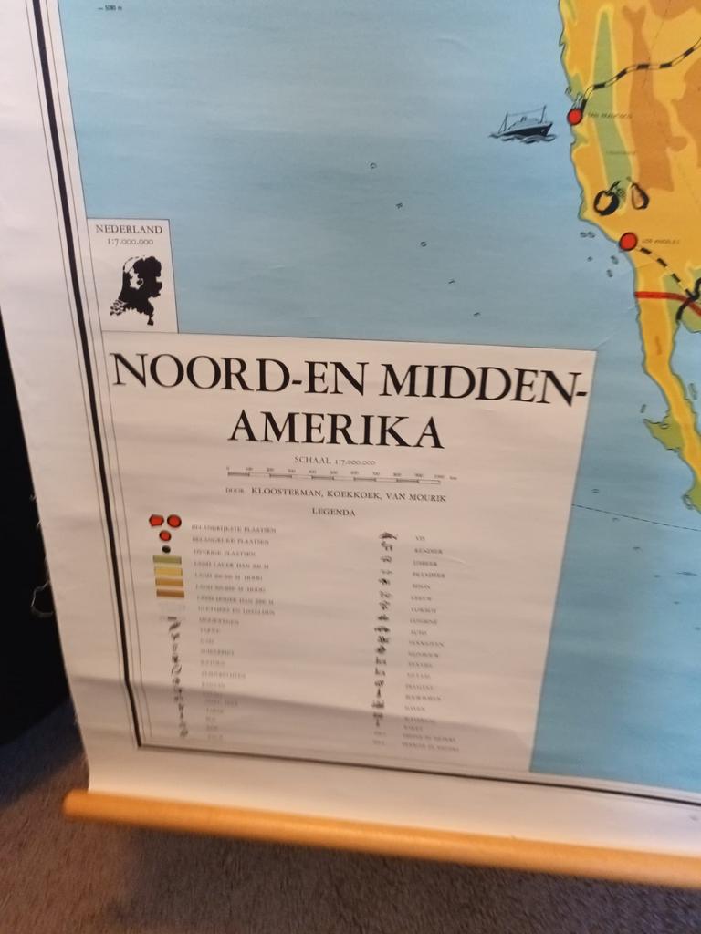 Vintage Schoolkaart Noord- en Midden-Amerika, Boeken, Ophalen of Verzenden, 1800 tot 2000, Overige gebieden, Landkaart