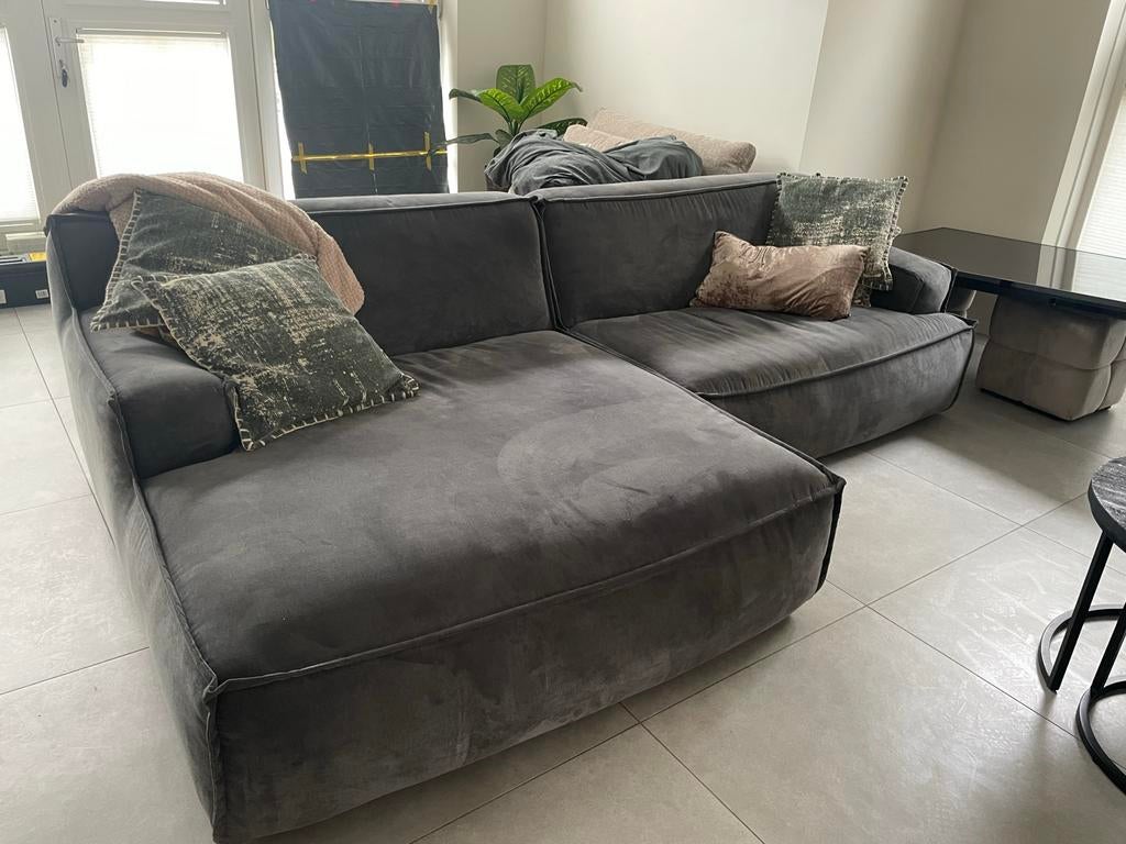 Luxe antraciet loungebank, Ophalen, 250 tot 300 cm, Gebruikt, Hoekbank