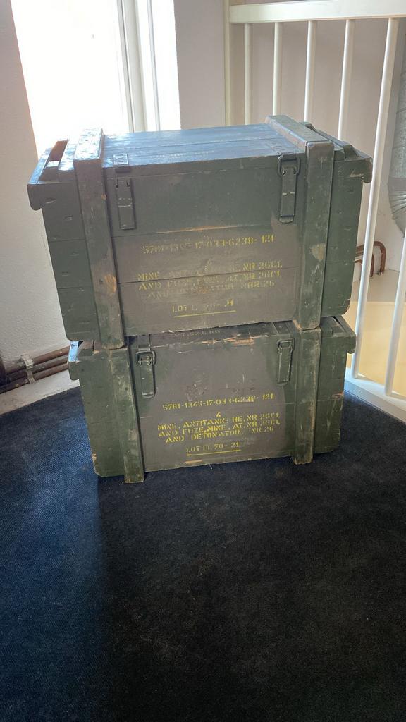 Twee groene houten kisten, Huis en Inrichting, Woonaccessoires | Kisten, Ophalen, Gebruikt, Minder dan 50 cm, 50 tot 75 cm