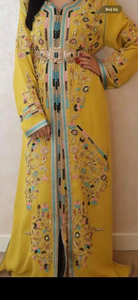 Gele kaftan/takshita met borduursels maat s/m, Maat 38/40 (M), Overige typen, Geel, Ophalen of Verzenden