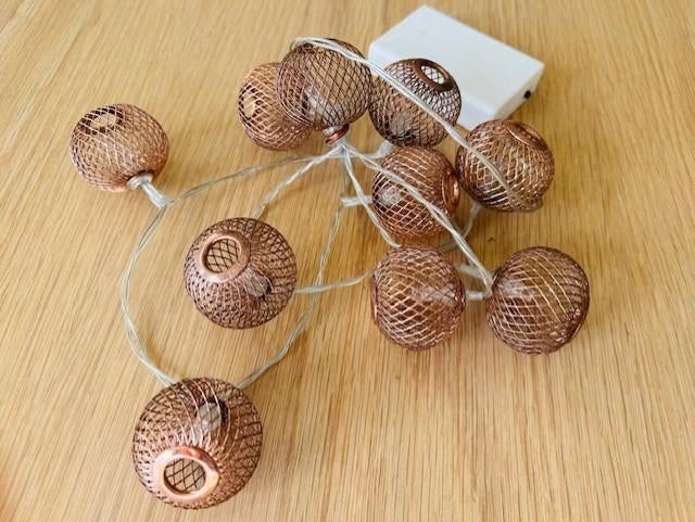 Decoratieve metalen led verlichtingssnoer met ballen koper, Ophalen of Verzenden, Zo goed als nieuw, Metaal