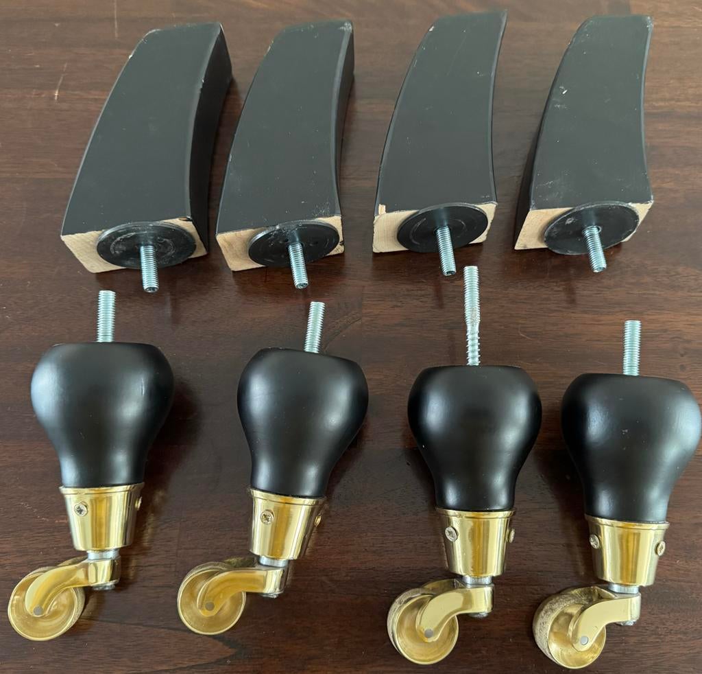 Set van 4 meubelpoten met wieltjes en 4 zwarte poten, Huis en Inrichting, Woonaccessoires | Overige, Ophalen of Verzenden, Gebruikt