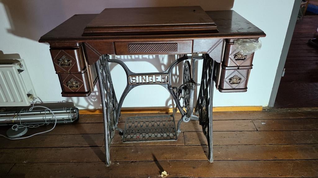 Antieke Singer naaimachine met houten kast, Ophalen of Verzenden