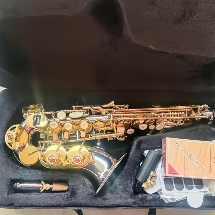 Vigorea Sopraan saxofoon goud-zilver met koffer en mondstuk, Muziek en Instrumenten, Blaasinstrumenten | Saxofoons, Zo goed als nieuw