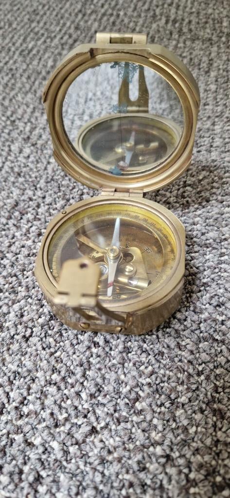 Antiek messing kompas met spiegel, Ophalen of Verzenden