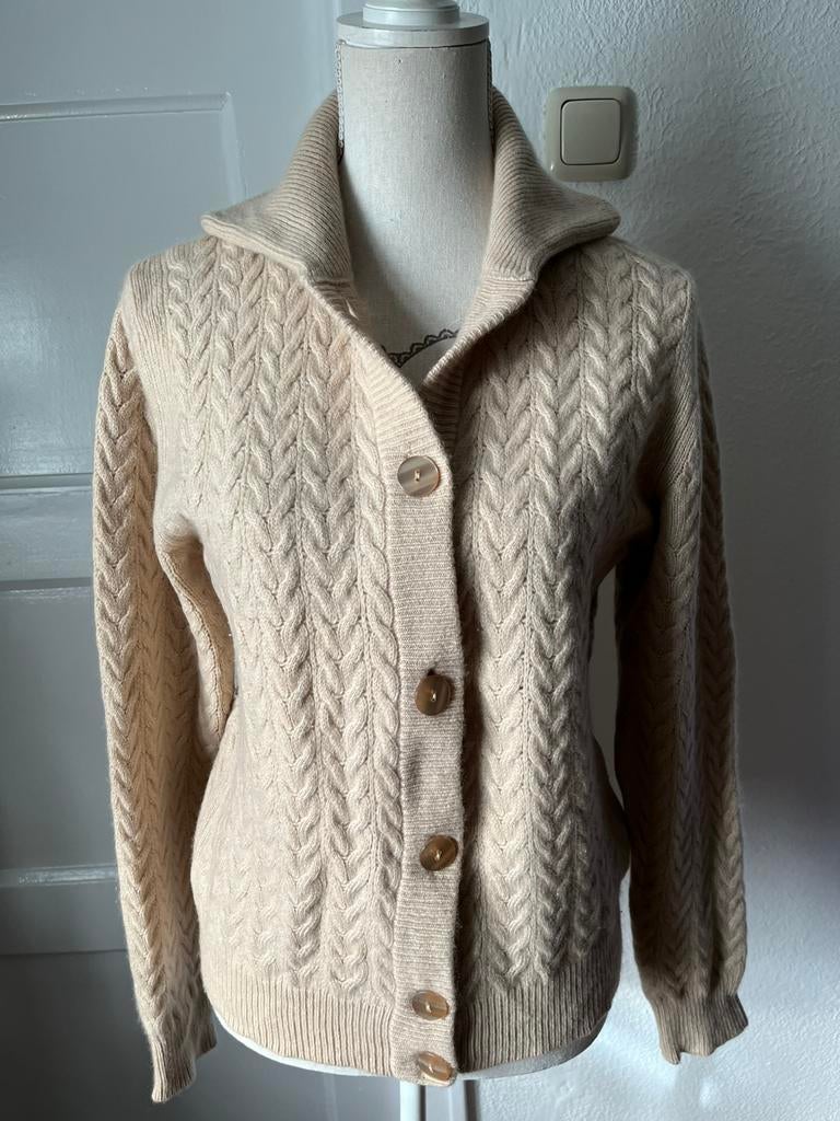 El Corte Inglés, kasjmier kabelvest, Ophalen of Verzenden, Zo goed als nieuw, Maat 38/40 (M), Beige