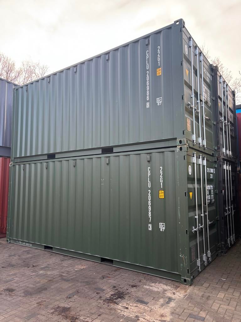 Container 20 ft nieuw zwart en groen zeecontainer opslag, Ophalen