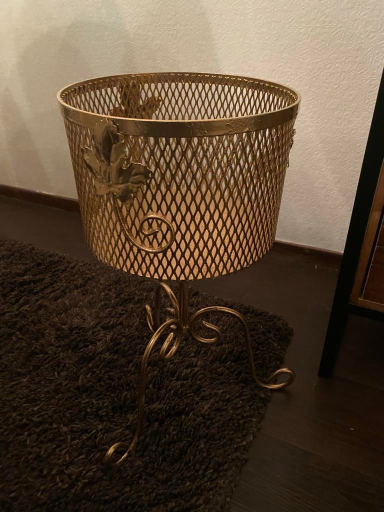 Vintage Gouden metalen plantenbak, Ophalen, Vintage, Zo goed als nieuw, Goud