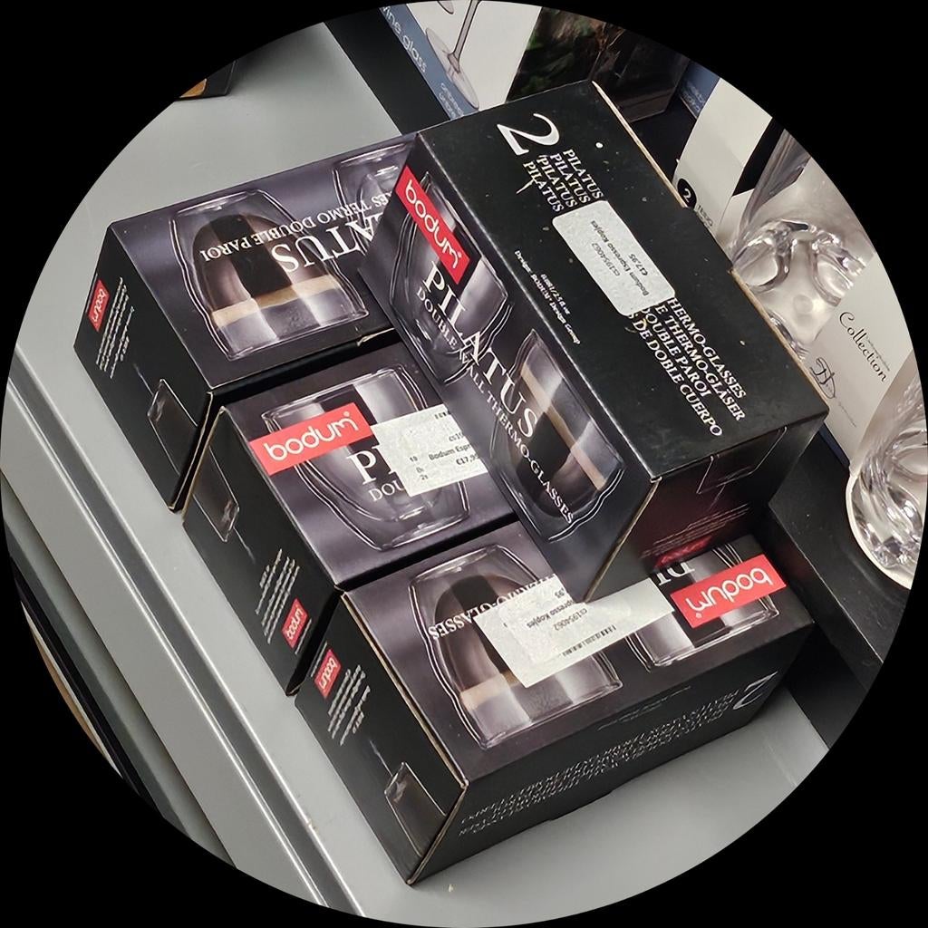 4 x 2 Bodum Pilatus Dubbelwandige Espressokopjes 80 ml, Huis en Inrichting, Keuken | Servies, Nieuw, Ophalen of Verzenden, Glas