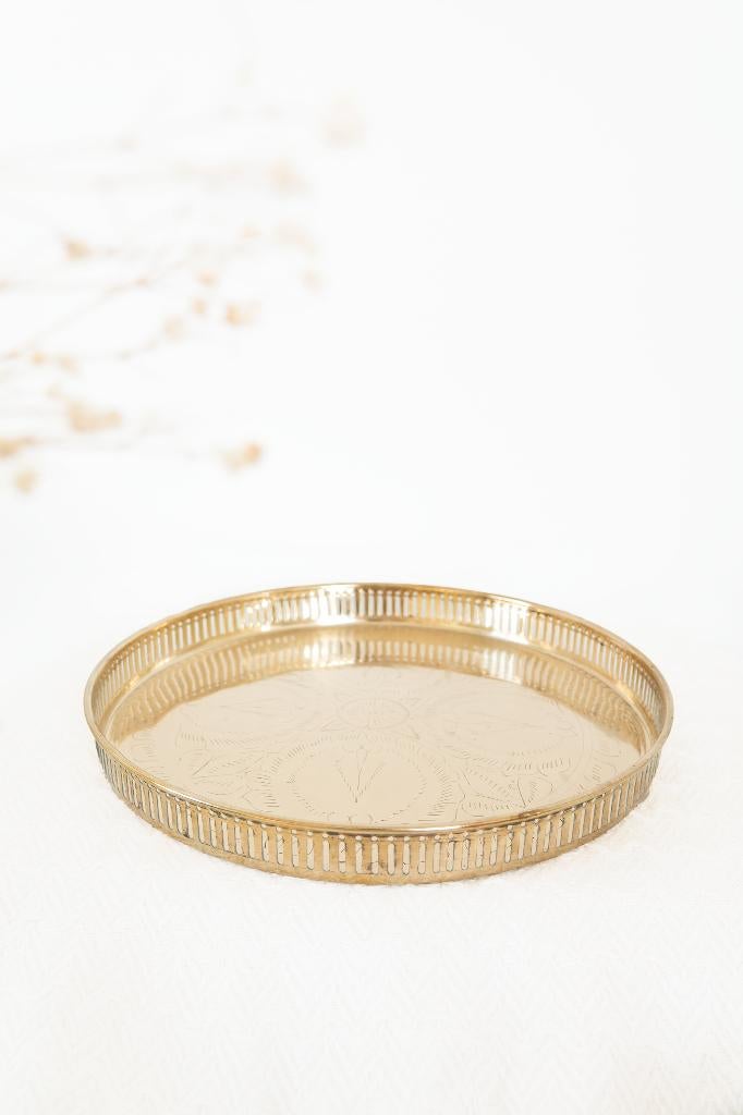 Vintage messing gegraveerd dienblad, Antiek en Kunst, Antiek | Koper en Brons, Ophalen of Verzenden