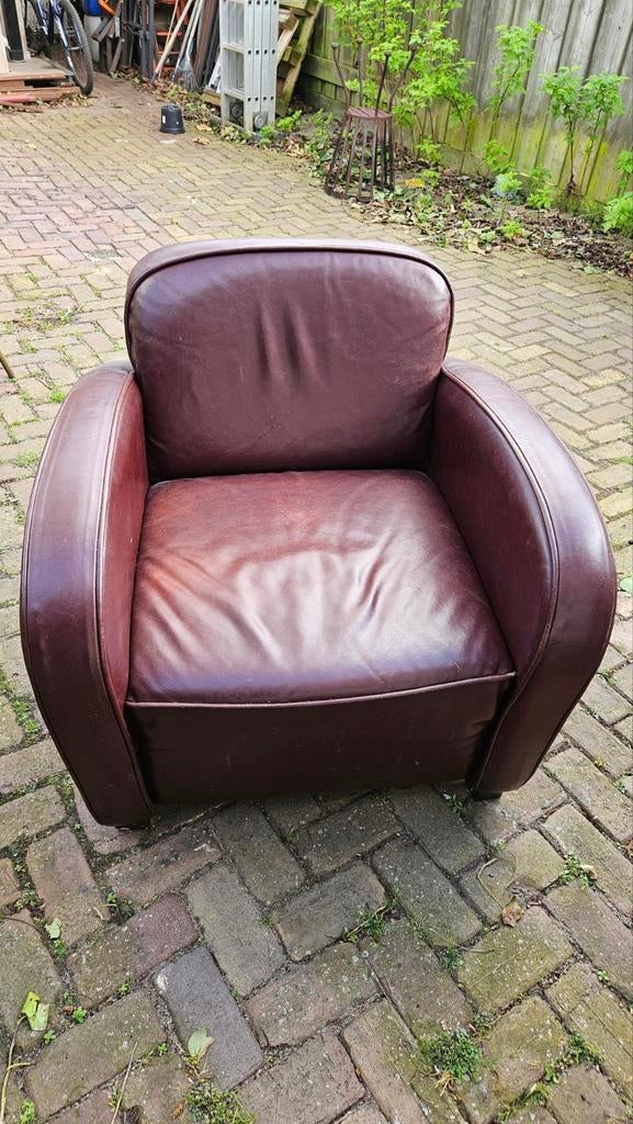 Mooie rood/bruine fauteuil leder, Ophalen of Verzenden, 75 tot 100 cm, 50 tot 75 cm
