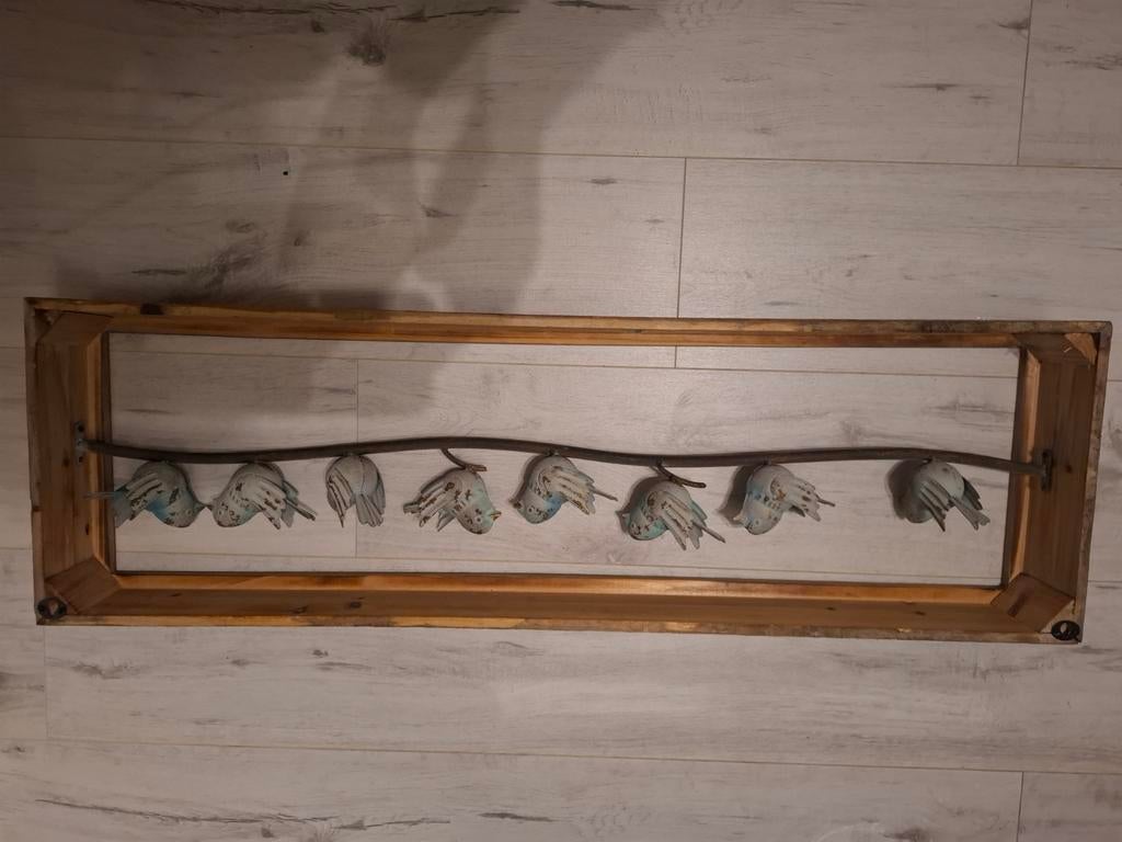 Wanddecoratie met vogels in houten frame, Ophalen, Gebruikt, Hout, Meerkleurig