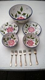 TE koop aangeboden mooi servies met 6 zilvervorken, Ophalen of Verzenden, Gebruikt, Overige stijlen, Bord(en)