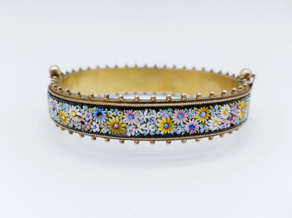 Verguld zilveren micro mozaïek armband, ca. 1880. 20 cm, Verzenden, Zilver, Armband, Verguld