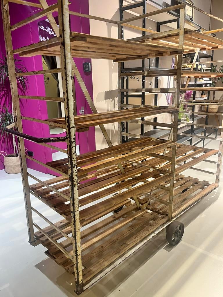 Vintage Industriële Bakkerij Kar op Wielen - Hout & Metaal, Ophalen, Gebruikt