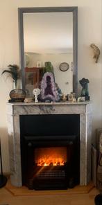 Grote spiegel met lijst en marmeren schouw met elct haard, Ophalen, Gebruikt, 200 cm of meer, 75 tot 100 cm