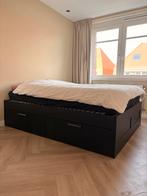 IKEA Brimnes bed zwart 160x200 met lades en lattenboden, Ophalen, Zwart, Tweepersoons, Zo goed als nieuw