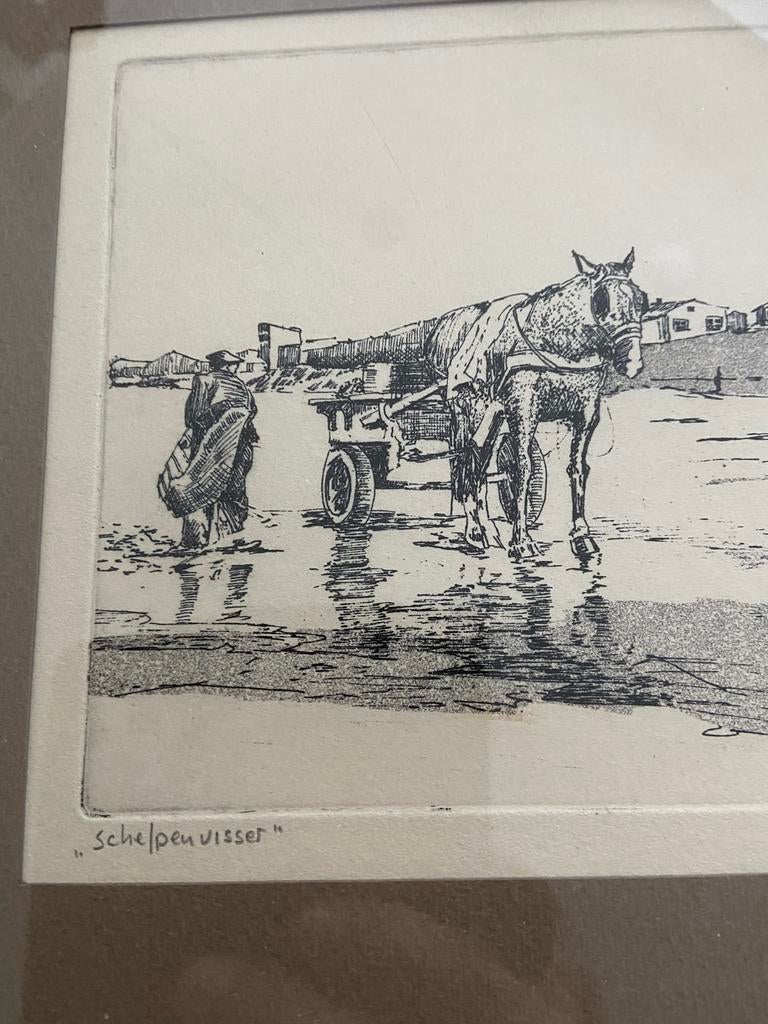 Gravure "Schelpenvisser" van D.J. van Catwyck, Ophalen of Verzenden