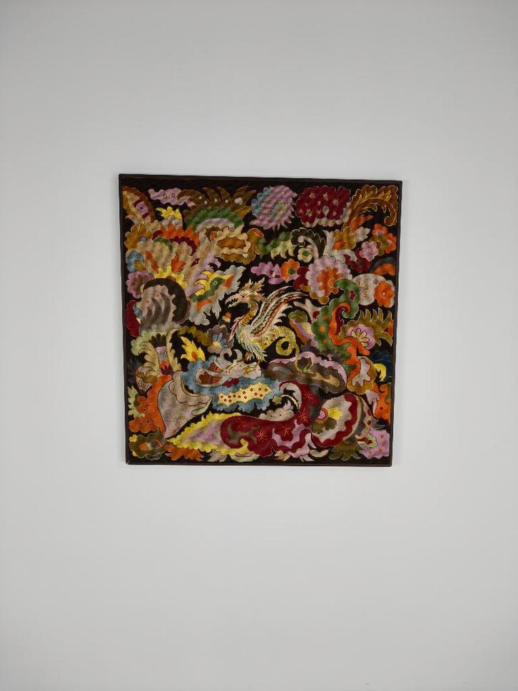 Frans handgeborduurd textiel griffioen bloemen ca 1930-1940, Antiek en Kunst, Antiek | Woonaccessoires, Ophalen of Verzenden