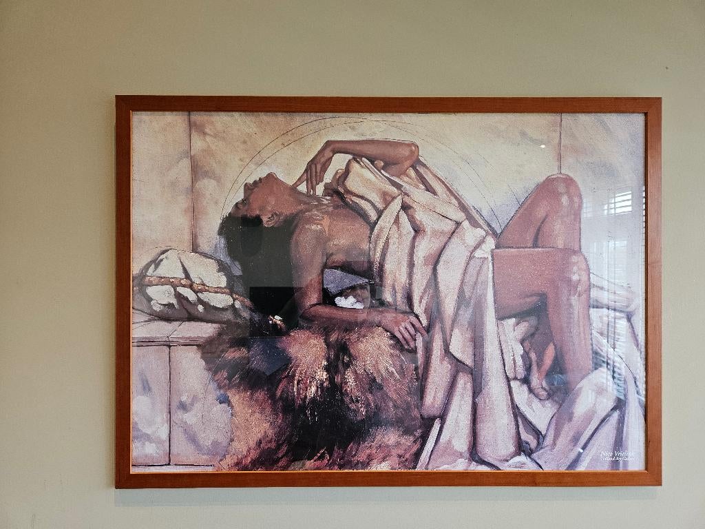 Grote Ingelijste reproductie Nico Vrielink, Ophalen, Zo goed als nieuw, Schilderij, 100 tot 125 cm