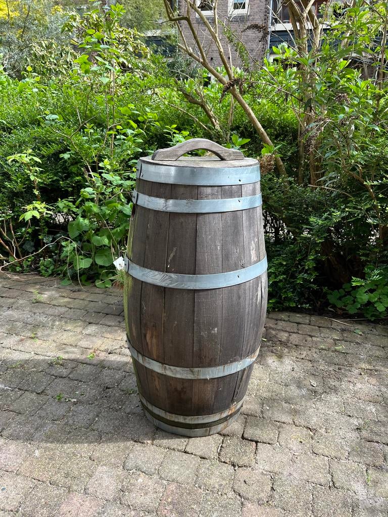 Autenthieke kastanjehouten wijnvat / bloembak 70 liter, Ophalen, Gebruikt, Rond, Hout