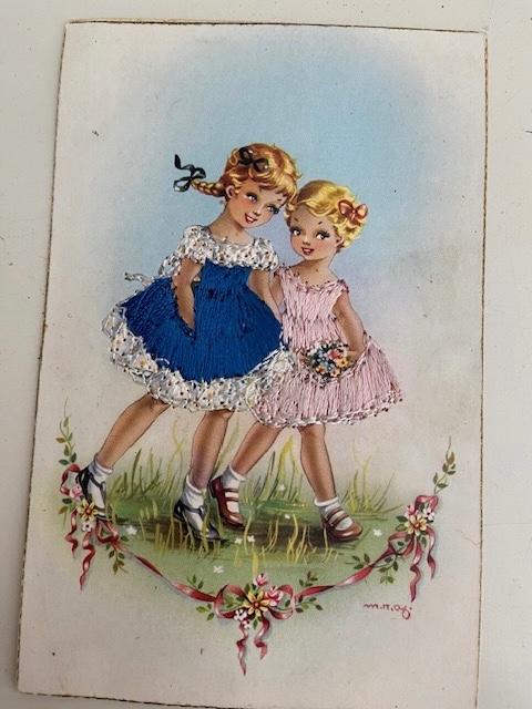 Geborduurde opgelegde vintage ansichtkaart kind, Ophalen of Verzenden, Kinderen