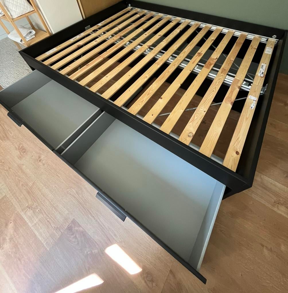 IKEA Brimnes bed 160x200 + hoofdbord, Huis en Inrichting, Slaapkamer | Bedden, Ophalen, Gebruikt, Zwart, Tweepersoons