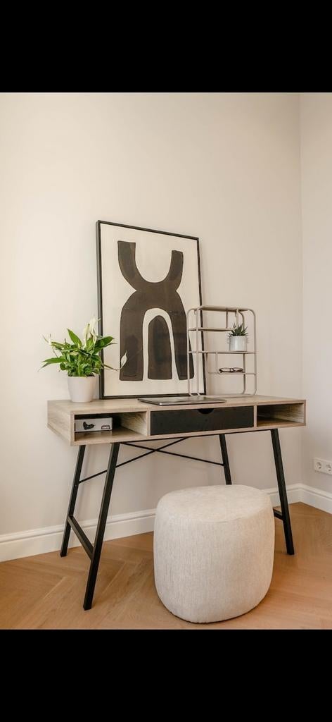 JYSK ABBETVED bureau licht eiken met zwart onderstel, Huis en Inrichting, Ophalen of Verzenden, Gebruikt