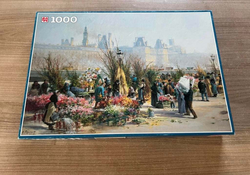 Jumbo puzzel 1000 stukjes Bloemenmarkt bij de Seine, Ophalen of Verzenden, 500 t/m 1500 stukjes, Zo goed als nieuw