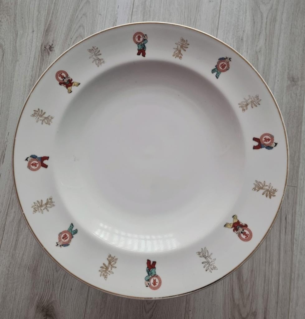 Set van 9 grote bone china borden  goudrand, Ophalen of Verzenden