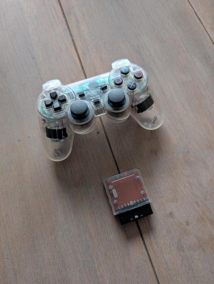 Draadloze PS2 controller transparant helder, Spelcomputers en Games, Spelcomputers | Sony PlayStation 2, Zo goed als nieuw, Phat