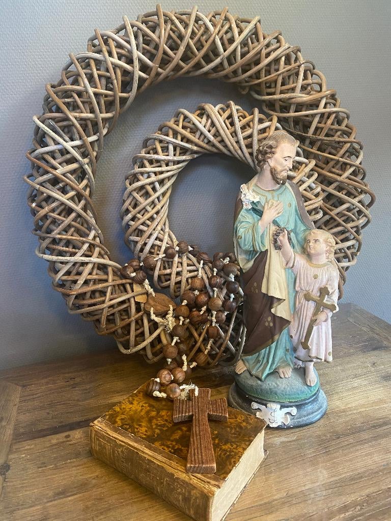 Brocante beeld gips Jozef met Jezus, Ophalen of Verzenden