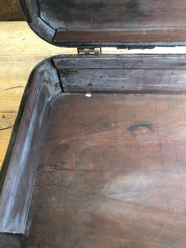 Vintage houten koffer met lederen banden, Ophalen of Verzenden