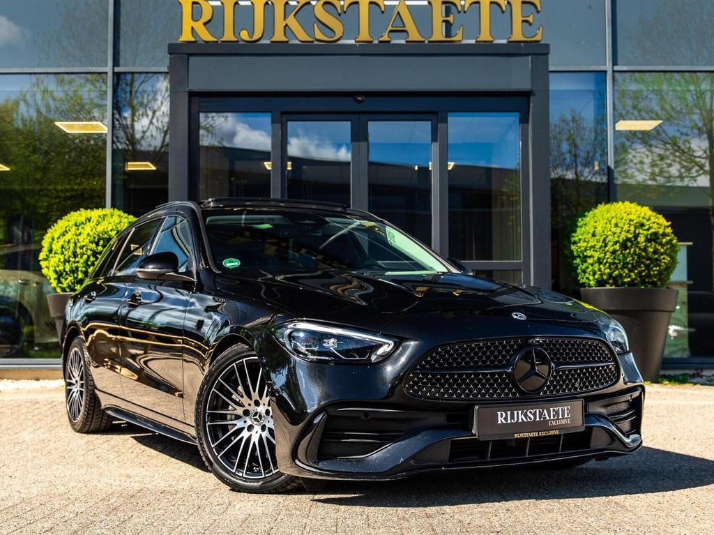 Mercedes C-klasse Estate C200 AMG Line|PANO|BURMESTER|ACC, Automaat, 4 cilinders, Zwart, Leder