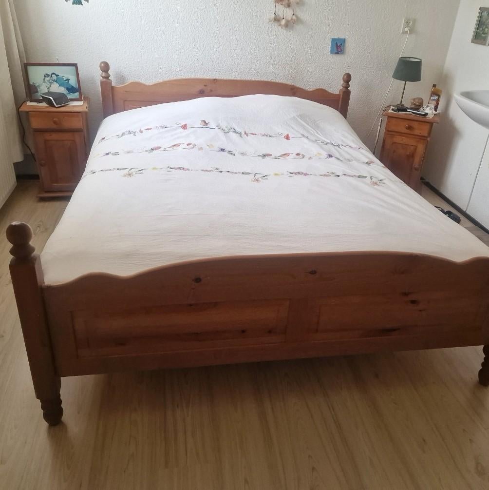 Lits jumeaux bed met matrassen, Huis en Inrichting, Slaapkamer | Bedden, Gebruikt, Bruin, Tweepersoons, Ophalen of Verzenden