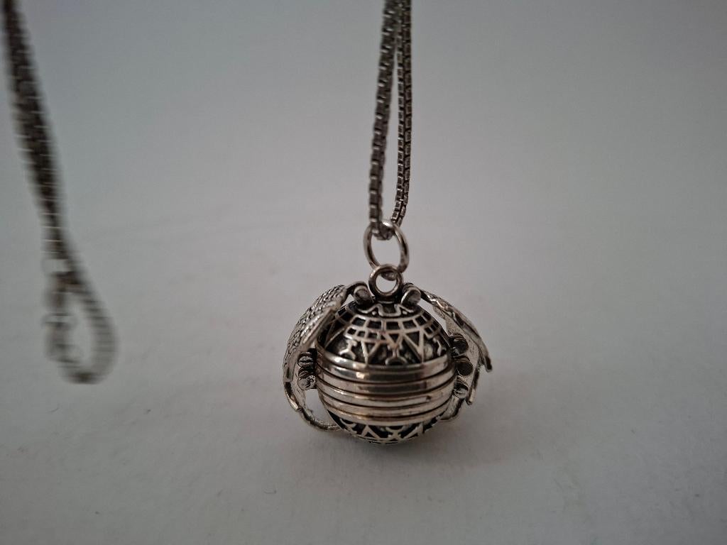 ketting met foto medaillon engelenvleugels (504), Sieraden, Tassen en Uiterlijk, Kettinghangers, Ophalen of Verzenden, Nieuw, Zilver
